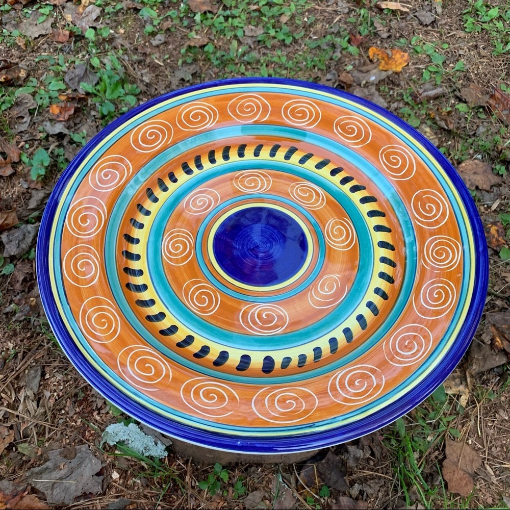Pier 1 Hand Painted Italian Swirl Serving Platter Plater Chop Plate 14 3/4” - Picture 3 of 9